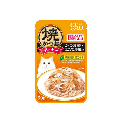 CIAO Grilled Tuna Flake in Jelly with Scallop and Sliced Bonito Flavor Soup Cat Treats 50g (pouch)