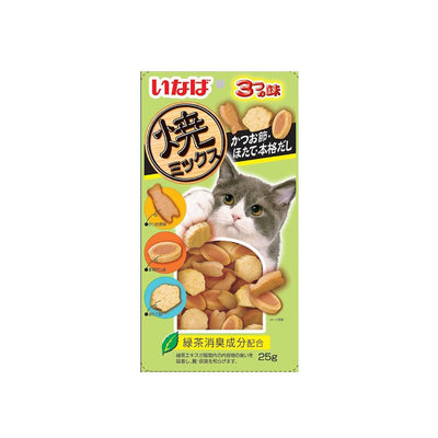 CIAO Chicken Fillet with Tuna Dried Bonito, Scallop & Squid Flavor Soft Bits Mix Dry Cat Treats 25g