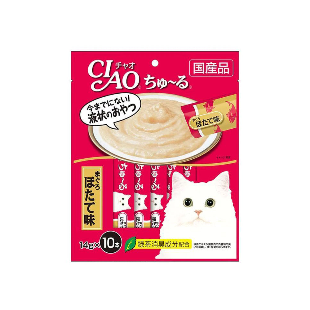 CIAO Churu White Meat Tuna Scallop Flavour Puree Cat Wet Treats 10x14g