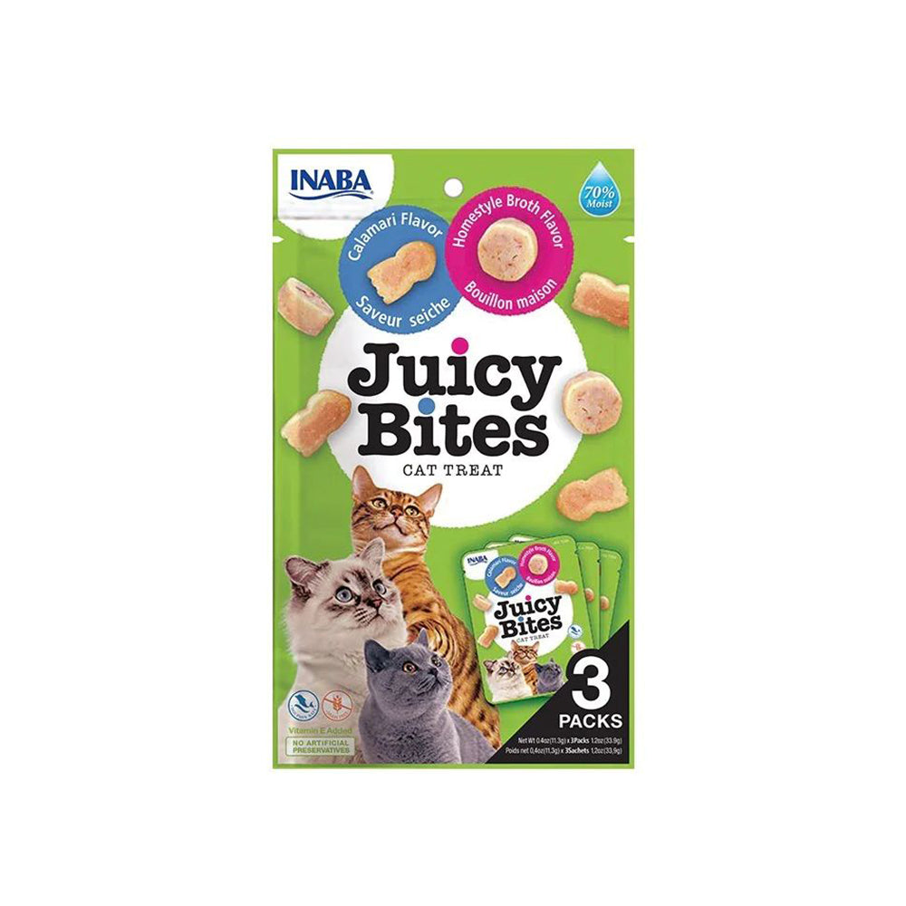 INABA Juicy Bites Calamari & Homestyle Broth Flavour Cat Treats 3x11.3g