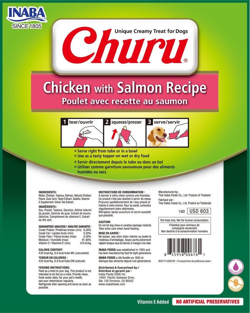 INABA Churu Chicken with Salmon Recipe Wet Dog Treats 8x20g