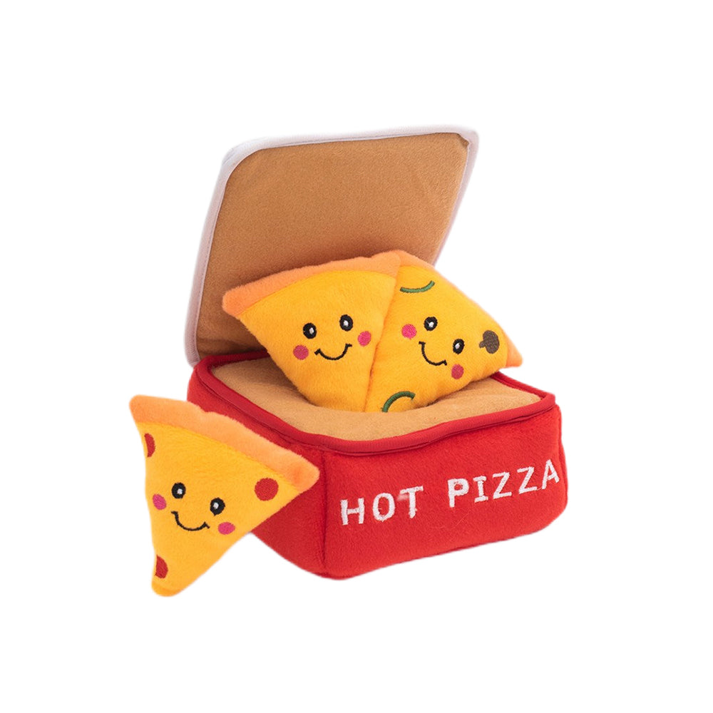 ZIPPY PAWS Burrow Pizza Box Interactive Dog Toy with 3 Squeakers