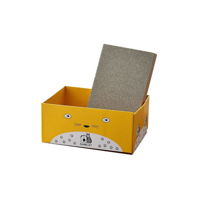 ZODIAC Yellow Box Corrugated Cardboard Cat Scratcher with Scratcher Refill Inside