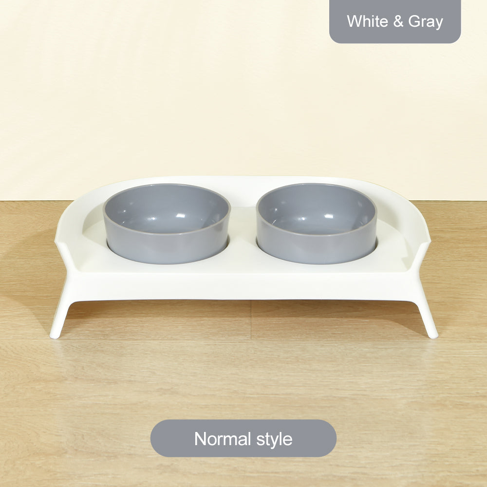 PAKEWAY White Double Plastic Pet Bowls with Grey Rack