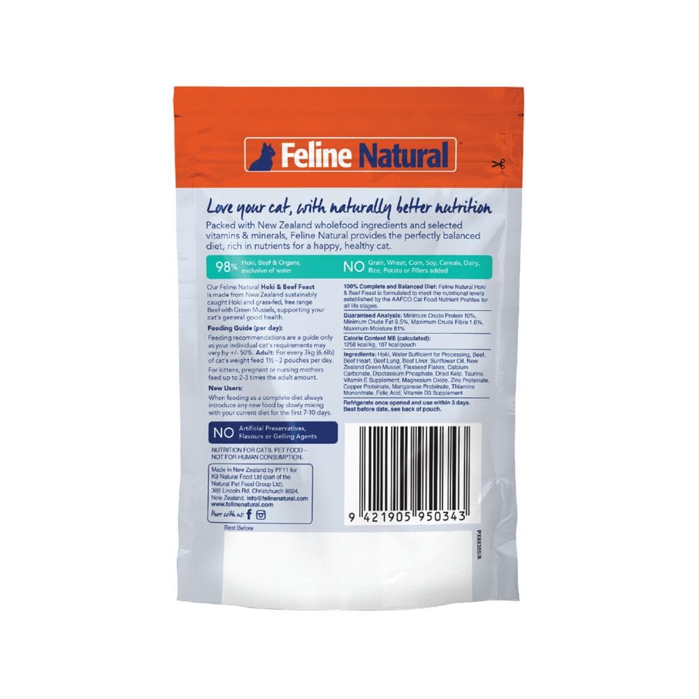 FELINE NATURAL Hoki & Beef Cat Food 12x85g (pouches)