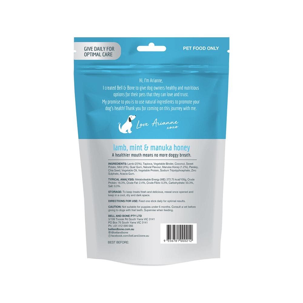 BELL & BONE Lamb, Mint & Manuka Honey Dental Stick Dog Treats 126g (small)