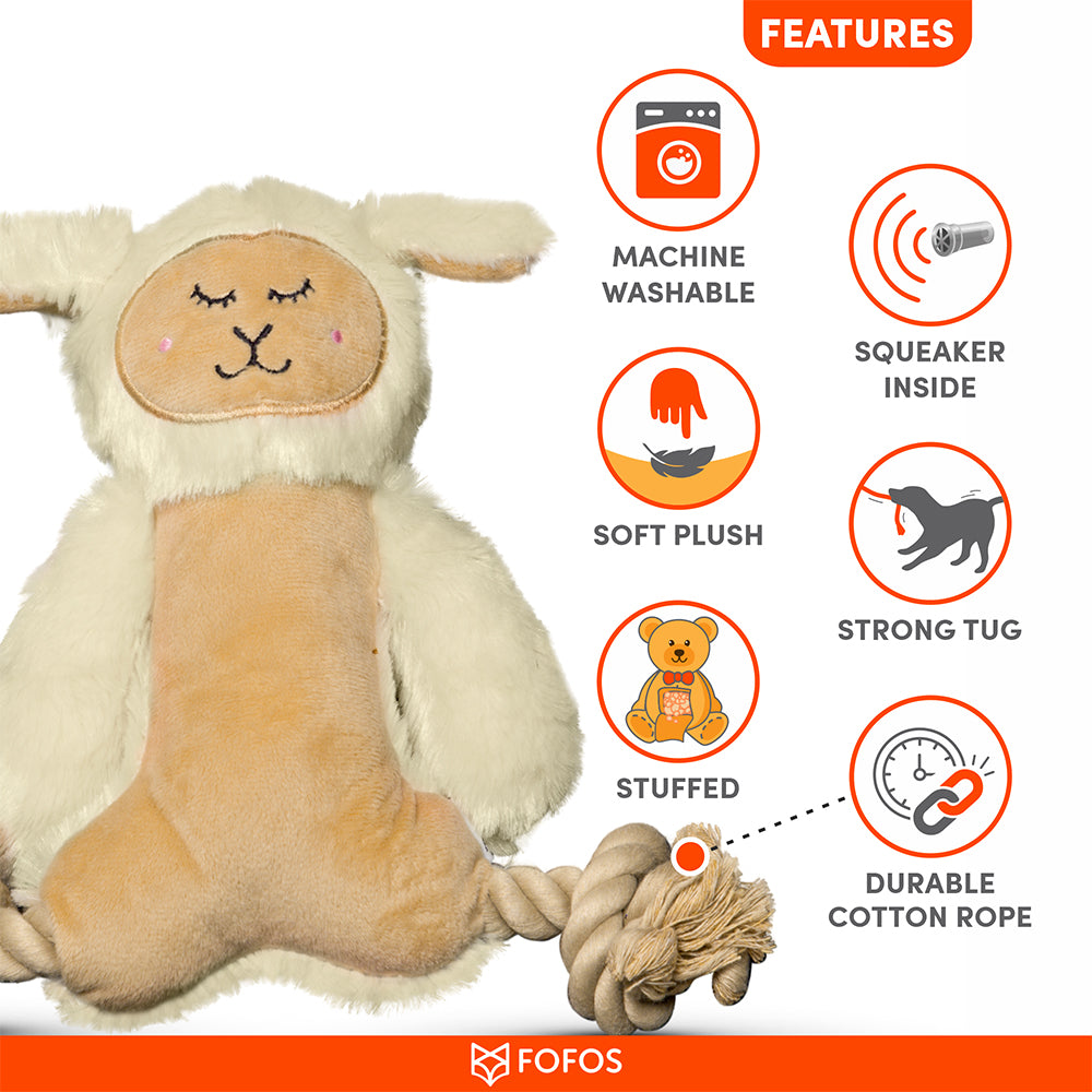 FOFOS Rope Sheep Plush Crinkle Dog Toy