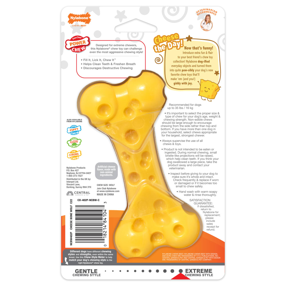 NYLABONE Power Chew Cheese Bone Dog Chew Toy Wolf Size