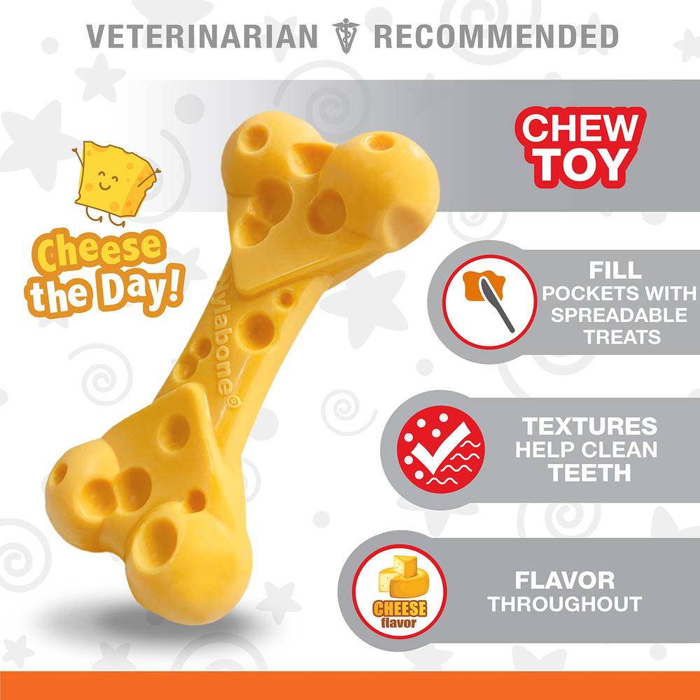 NYLABONE Power Chew Cheese Bone Dog Chew Toy Wolf Size