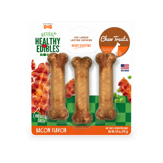 NYLABONE Healthy Edibles WILD All-Natural Bacon Chew Treats 3 Pack