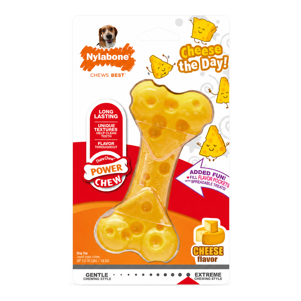 NYLABONE Power Chew Cheese Bone Dog Chew Toy Wolf Size