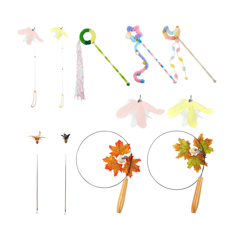 Cat Wand Toy – Interactive Feather Teaser with Replaceable Heads