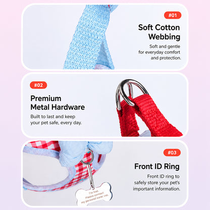 Dog & Cat Harness & Leash Set | Lightweight Check Pattern
