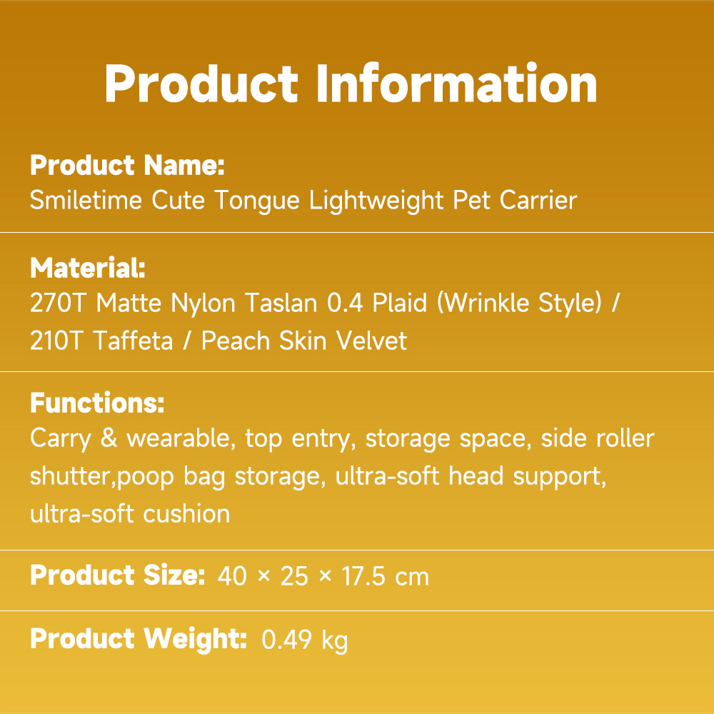 SMILE TIME Ergonomic Head-Out Pet Carrier 40x25x17.5cm