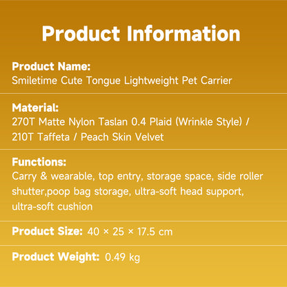 SMILE TIME Ergonomic Head-Out Pet Carrier 40x25x17.5cm