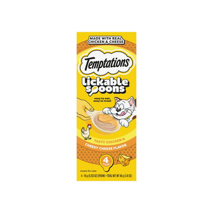 TEMPTATIONS Creamy Spoons Tasty Chicken & Cheesy Cheese Cat Treats 10g x 4