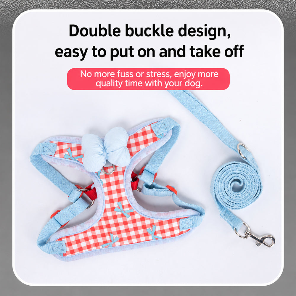 Dog & Cat Harness & Leash Set | Lightweight Check Pattern