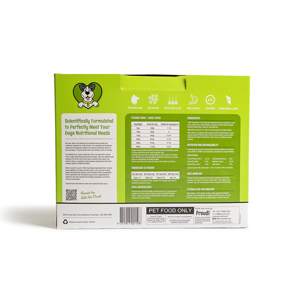 PROUDI Premium Frozen Lamb Raw Dog Food 2.4kg