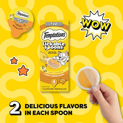TEMPTATIONS Creamy Spoons Tasty Chicken & Cheesy Cheese Cat Treats 10g x 4