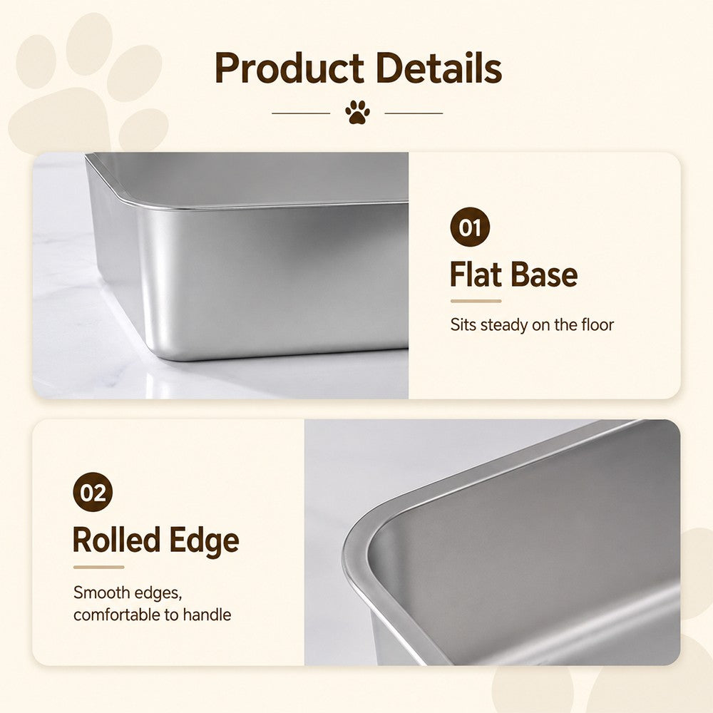 Extra Deep Stainless Steel Cat Litter Box – Heavy Duty Flat Base Design