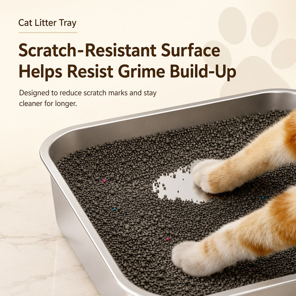 Extra Deep Stainless Steel Cat Litter Box – Heavy Duty Flat Base Design