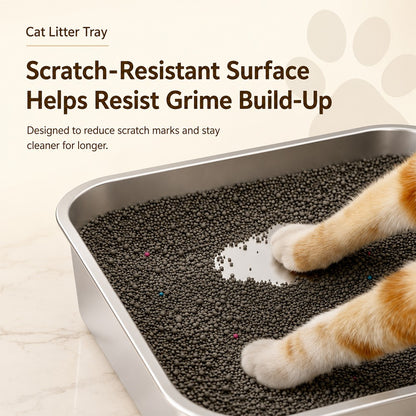 Extra Deep Stainless Steel Cat Litter Box – Heavy Duty Flat Base Design