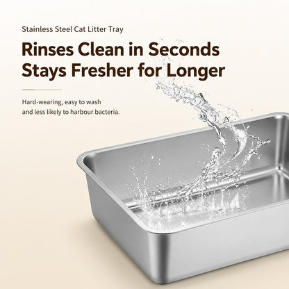 Extra Deep Stainless Steel Cat Litter Box – Heavy Duty Flat Base Design