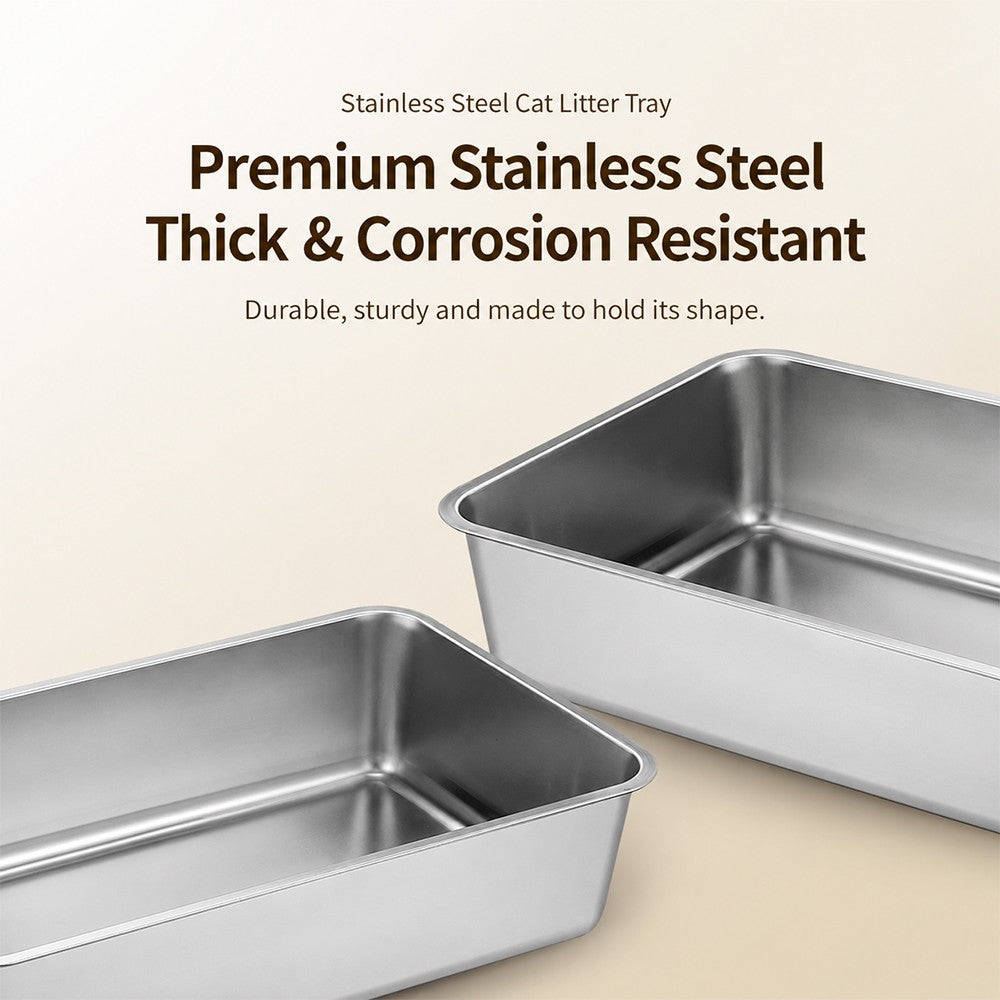 Extra Deep Stainless Steel Cat Litter Box – Heavy Duty Flat Base Design