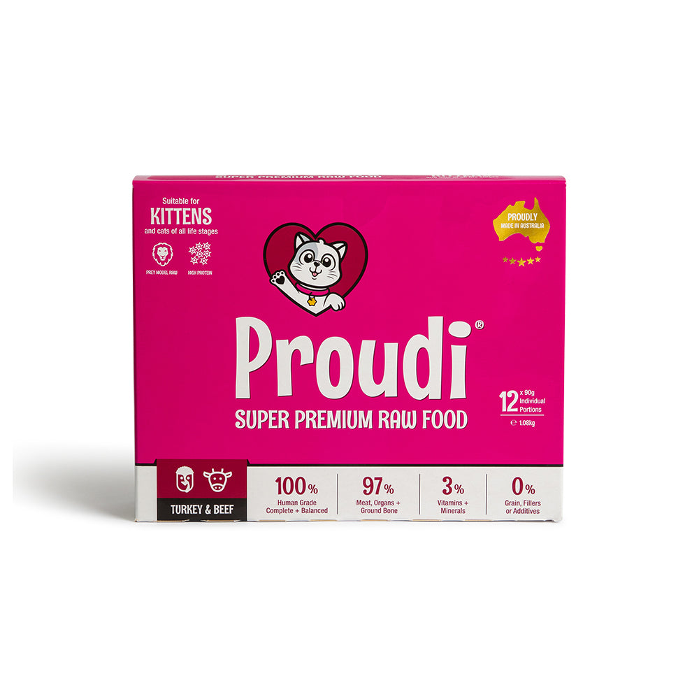 PROUDI Premium Frozen Turkey & Beef Raw Kitten Food 1.08kg