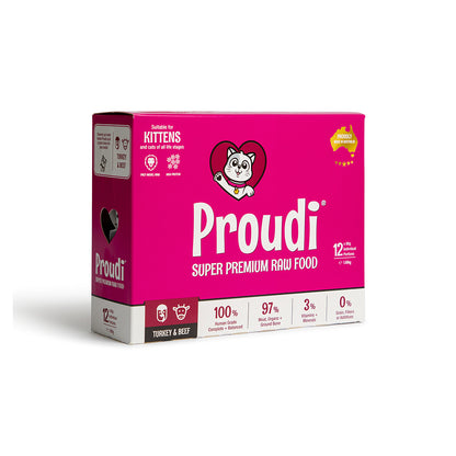 PROUDI Premium Frozen Turkey & Beef Raw Kitten Food 1.08kg