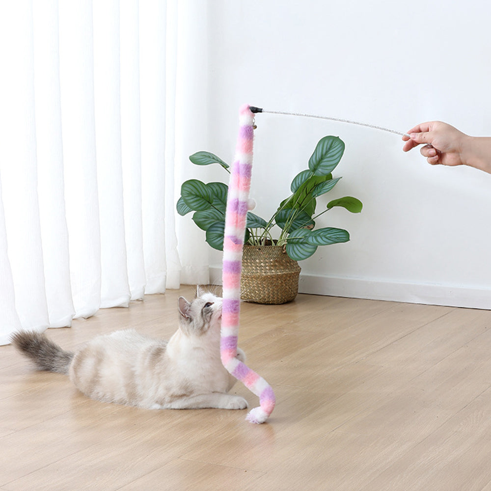 Light-Colored Plush Rainbow Snake Cat Teaser