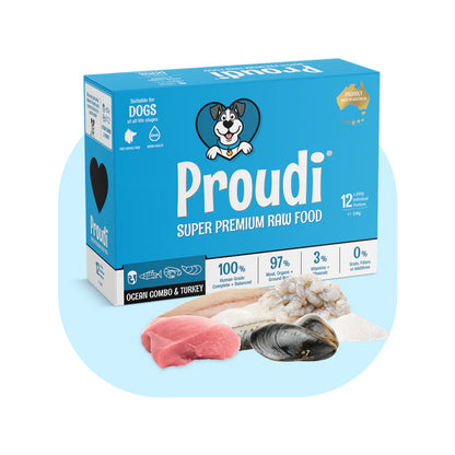 PROUDI Premium Frozen Ocean Combo & Turkey Raw Dog Food 2.4kg
