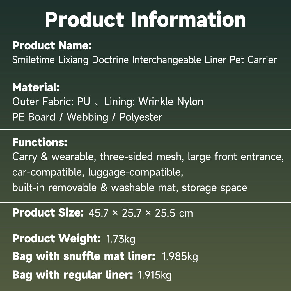 SMILE TIME Fresh-Core Interchangeable Pet Carrier 45.7x25.7x25.5cm