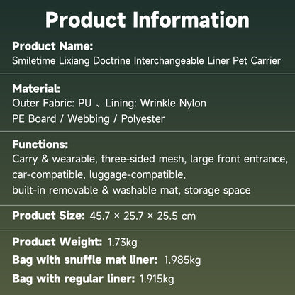 SMILE TIME Fresh-Core Interchangeable Pet Carrier 45.7x25.7x25.5cm