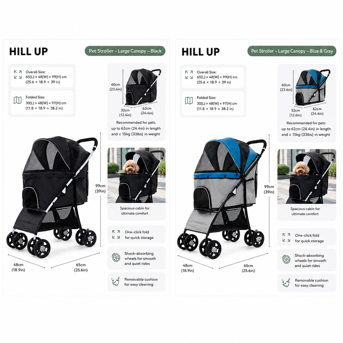 Easy Fold Pet Stroller - One-Touch Folding Design