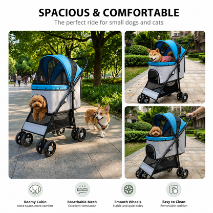 Easy Fold Pet Stroller - One-Touch Folding Design