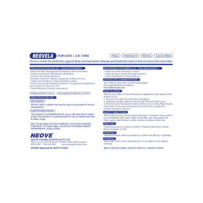 NEOVELA Flea And Worming For Cats 2.6-7.5kg 4 x 0.75mL Tubes Blue