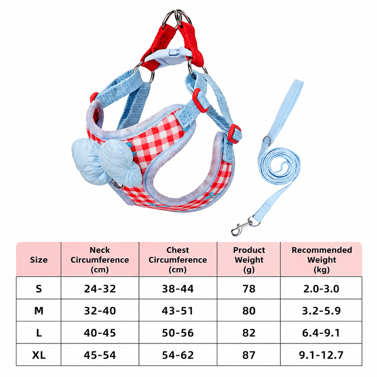 Dog & Cat Harness & Leash Set | Lightweight Check Pattern