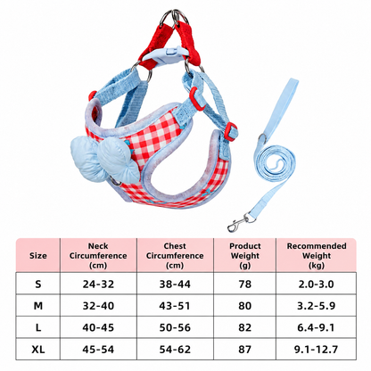 Dog & Cat Harness & Leash Set | Lightweight Check Pattern