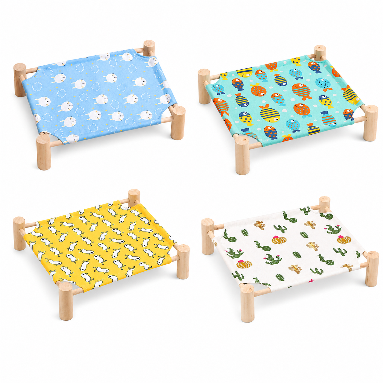 Wooden Raised Pet Bed Removable Washable Fabric All Season Large