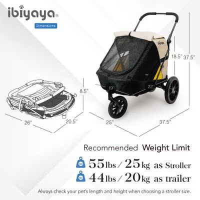 IBIYAYA Minika 3-in-1 Pet Stroller System Foldable Dog Bicycle Trailer & Indoor-Outdoor Kennel – Arizona Tan