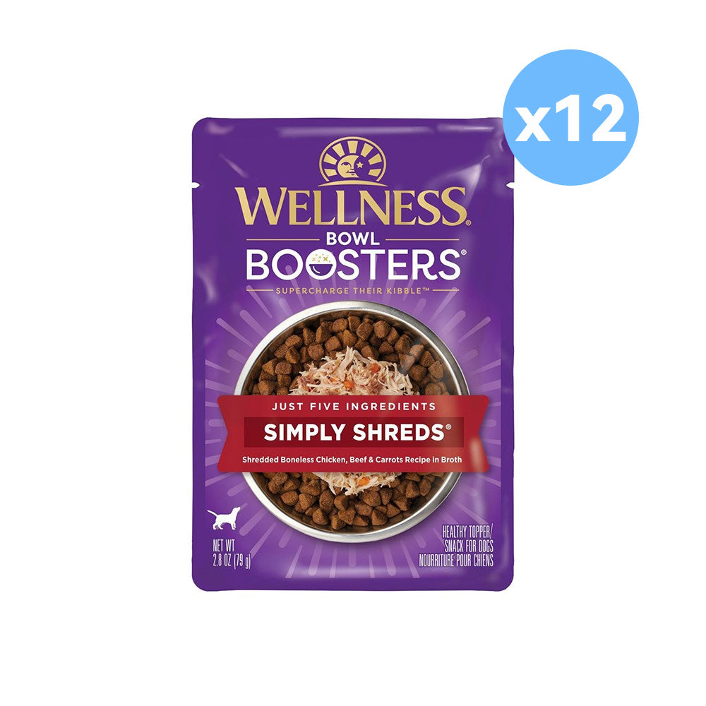WELLNESS Core Simply Shreds Shredded Boneless Chicken, Beef & Carrots Wet Dog Food 79g x 12