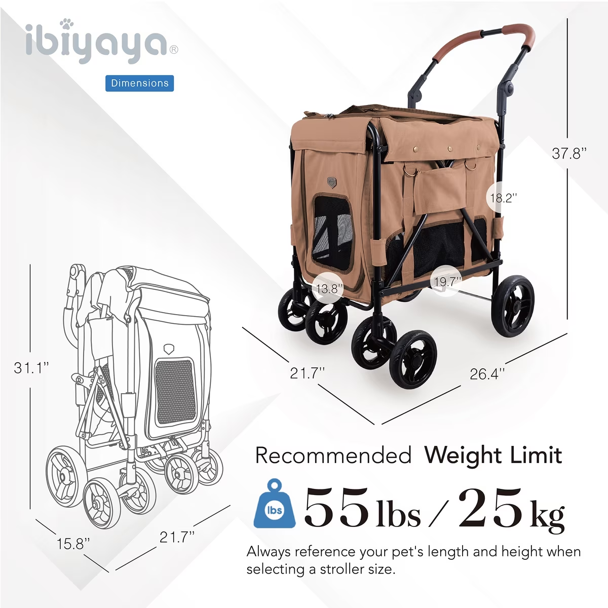 IBIYAYA Gentle Giant Pet Wagon Stroller for Dogs Up to 25kg