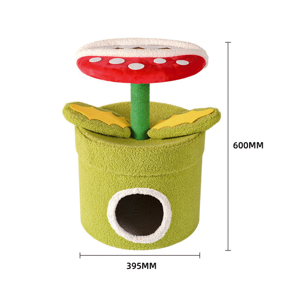 Bucket Cat House With Red Flower Cat Tree