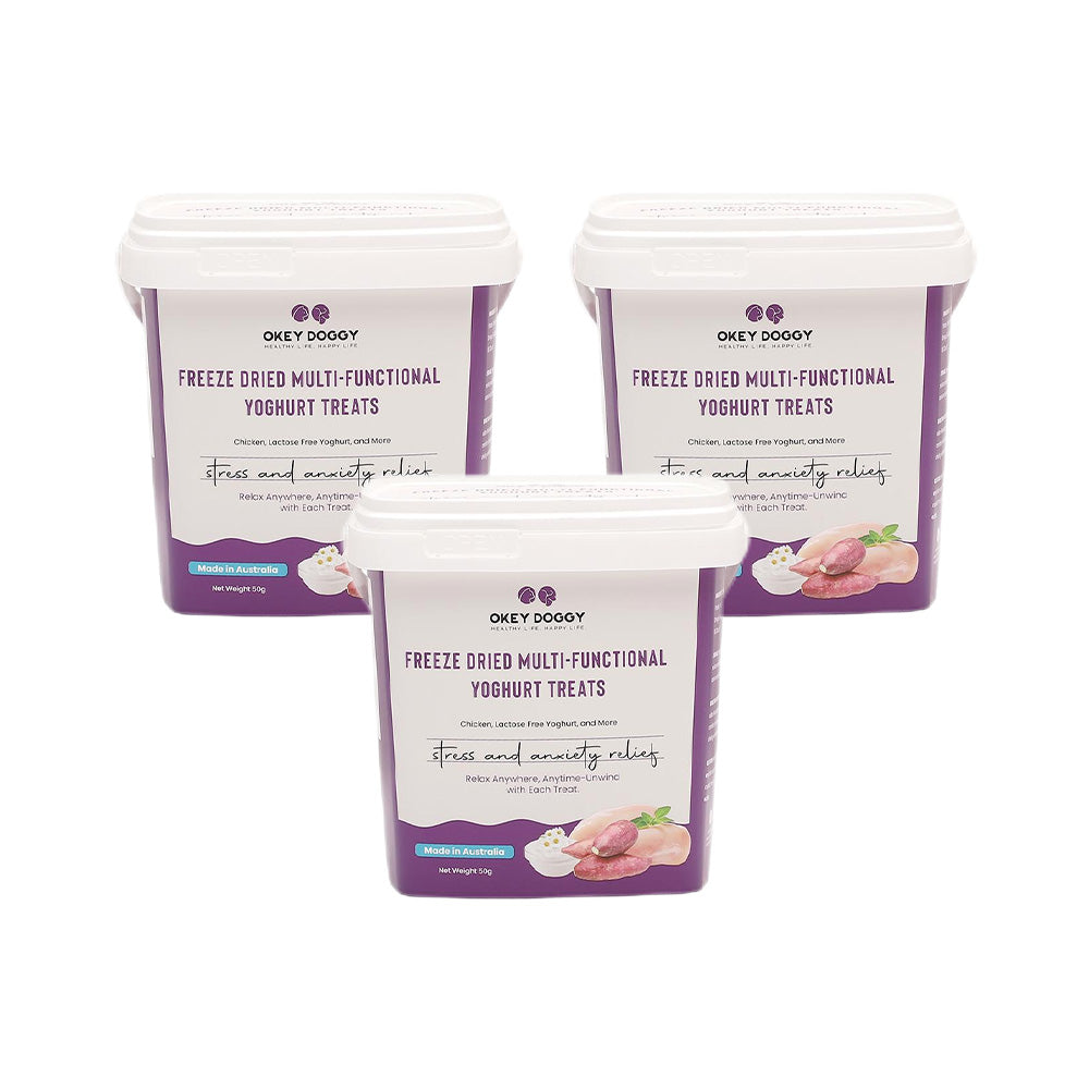 【EXP-12/2025】OKEY DOGGY Freeze Dried Stress & Anxiety Relief Multifunctional Yoghurt Pet Treats 50g