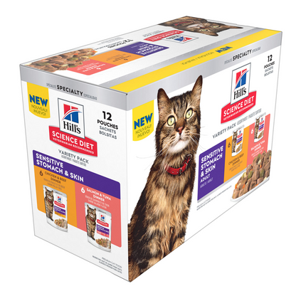 HILLS Science Diet Sensitive Skin & Stomach Variety Adult Wet Cat Food 85gx12