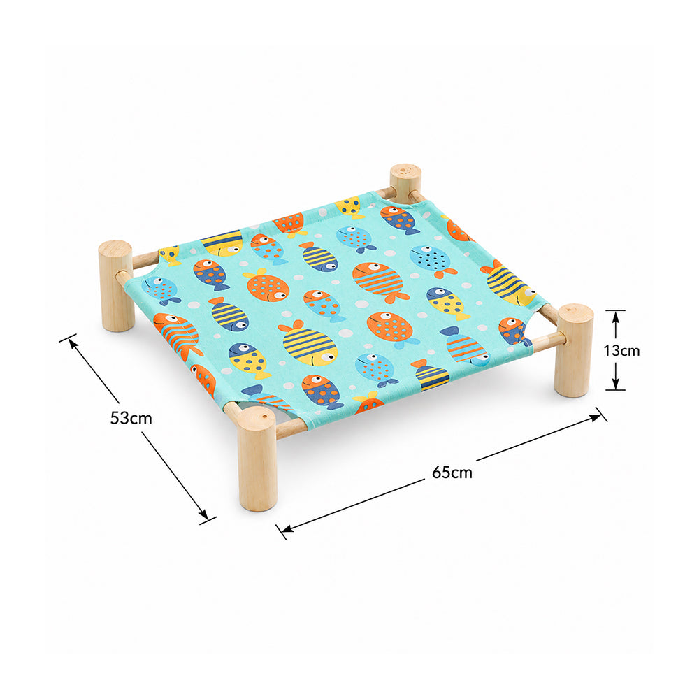 Wooden Raised Pet Bed Removable Washable Fabric All Season Large