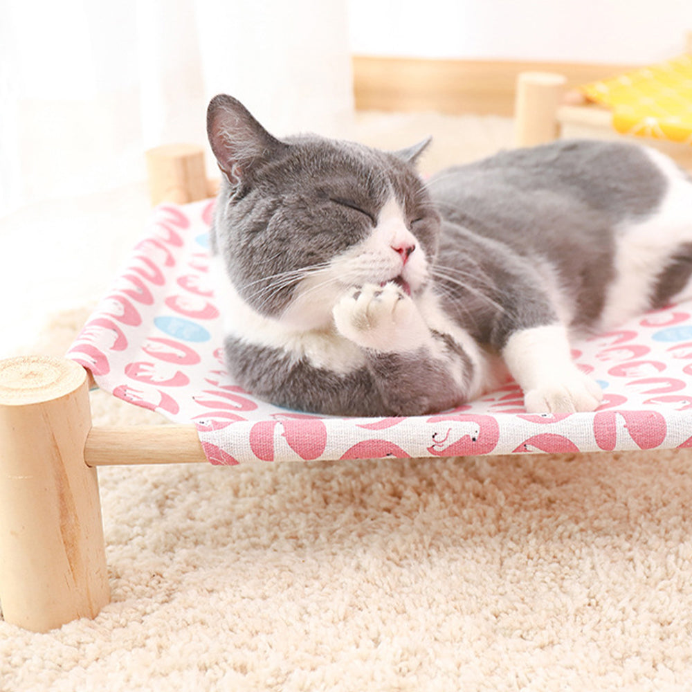 Wooden Raised Pet Bed Removable Washable Fabric All Season Large
