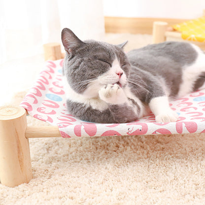 Wooden Raised Pet Bed Removable Washable Fabric All Season Large