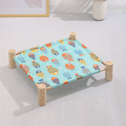 Wooden Raised Pet Bed Removable Washable Fabric All Season Large